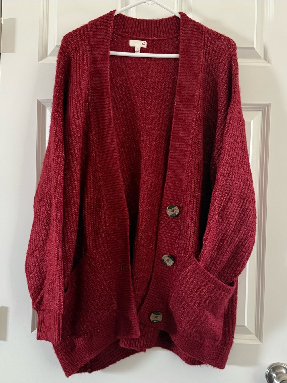 SO Burgundy Open-Front Button Cardigan